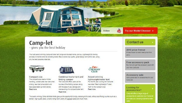 Screenshot of new Camp-let UK trailer tent website