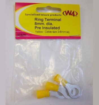 W4 Ring Terminal 8mm diameter Pre-insulated - 3 pack