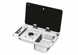 CAN 1 Burner Sink Combi Unit c/w Glass Lid & Piezo Ignition (Right Sink)