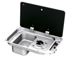 CAN 1 Burner Sink Combi Unit c/w Glass Lid & Piezo Ignition (Left Sink)	