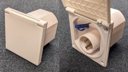 Caravan Mains Electrics Inlet - Square Flush Fitting White