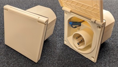 Caravan Mains Electrics Inlet - Square Flush Fitting Beige