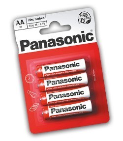 Panasonic R6 Size AA Zinc Carbon Batteries - 4 Pack